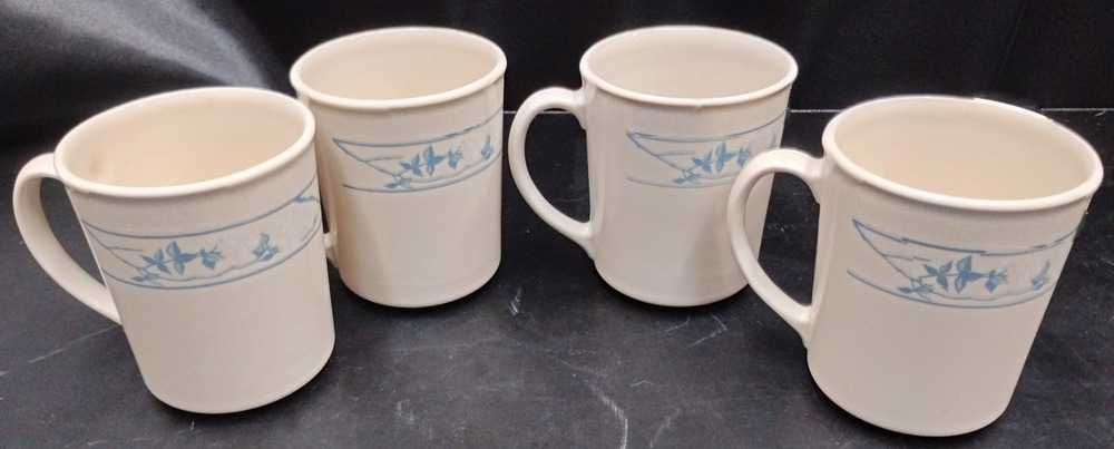 Corelle Corning Ware FIRST SPRING Set 4 Coffee Mugs Cups Blue Sandstone
